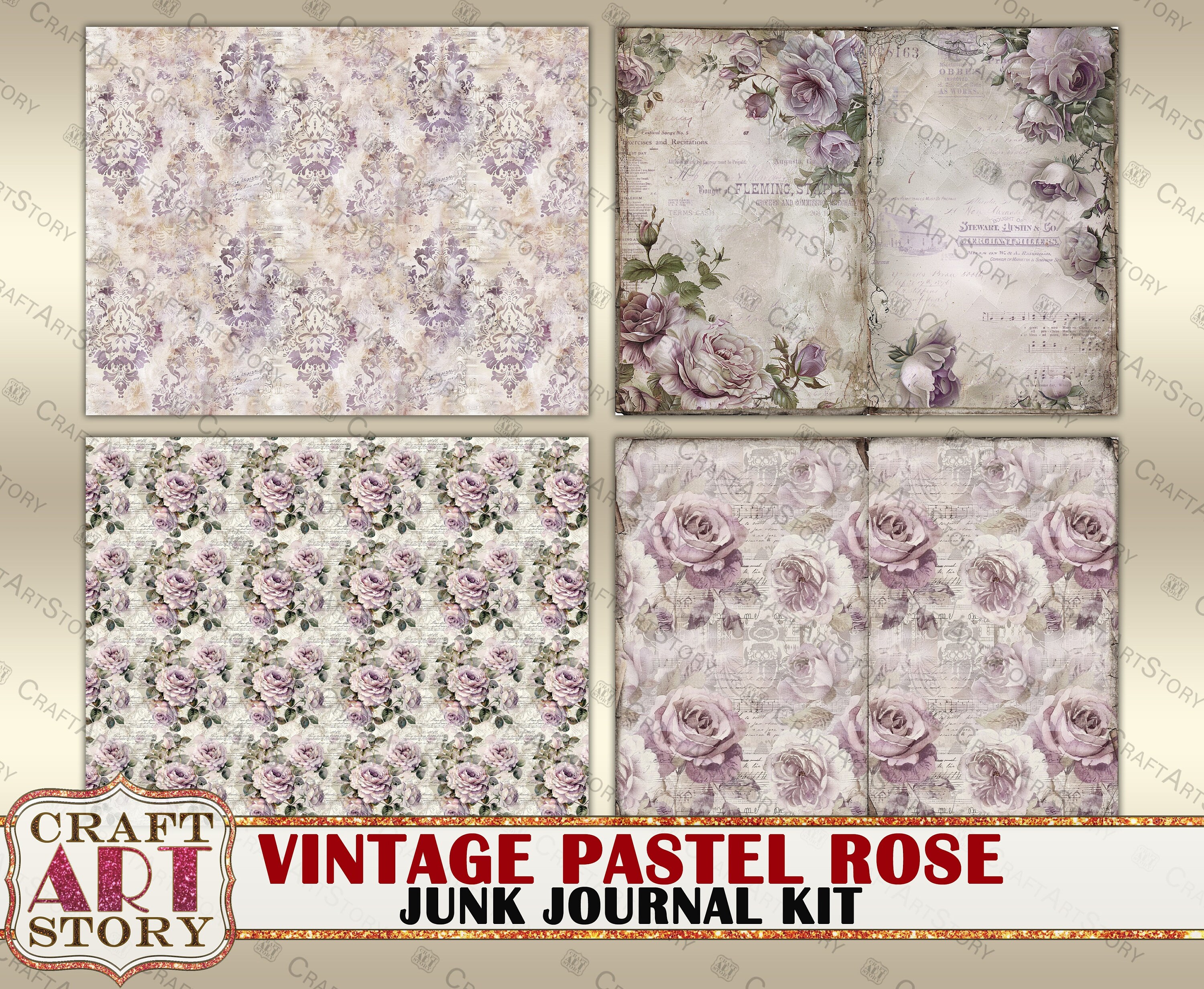 Vintage Pastel Roses Junk Journal Kit,scrapbook Printables Digital ...