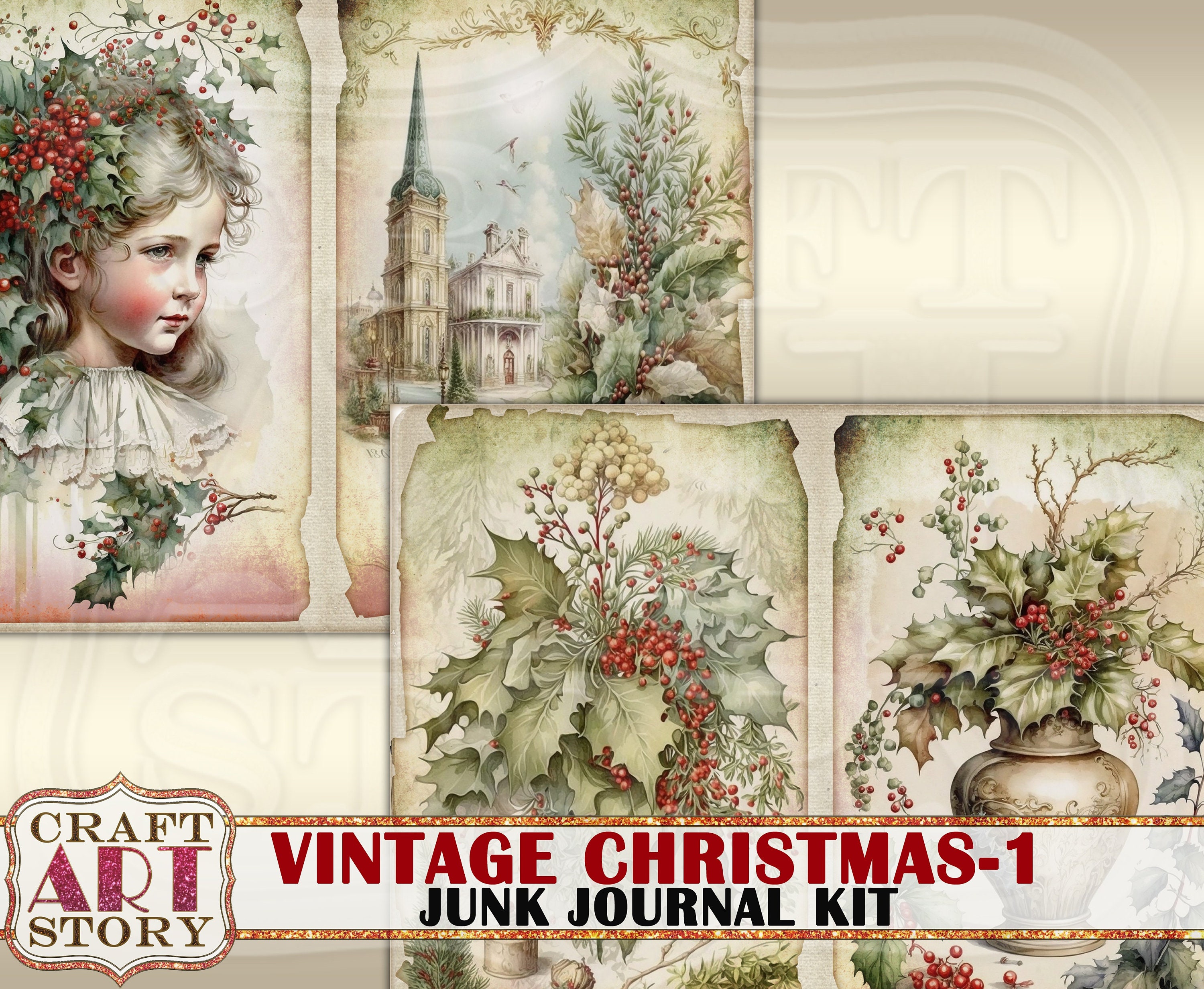 Vintage Christmas Junk Journal Pageswinter Printables Digital Etsy