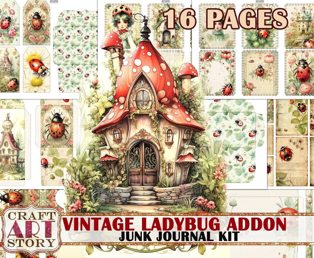 Vintage Ladybug Fantasy Junk Journal Pages ADDON, Printables Digital ...