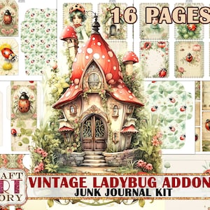 Vintage Ladybug Fantasy Junk Journal Pages ADDON, documenti digitali stampabili