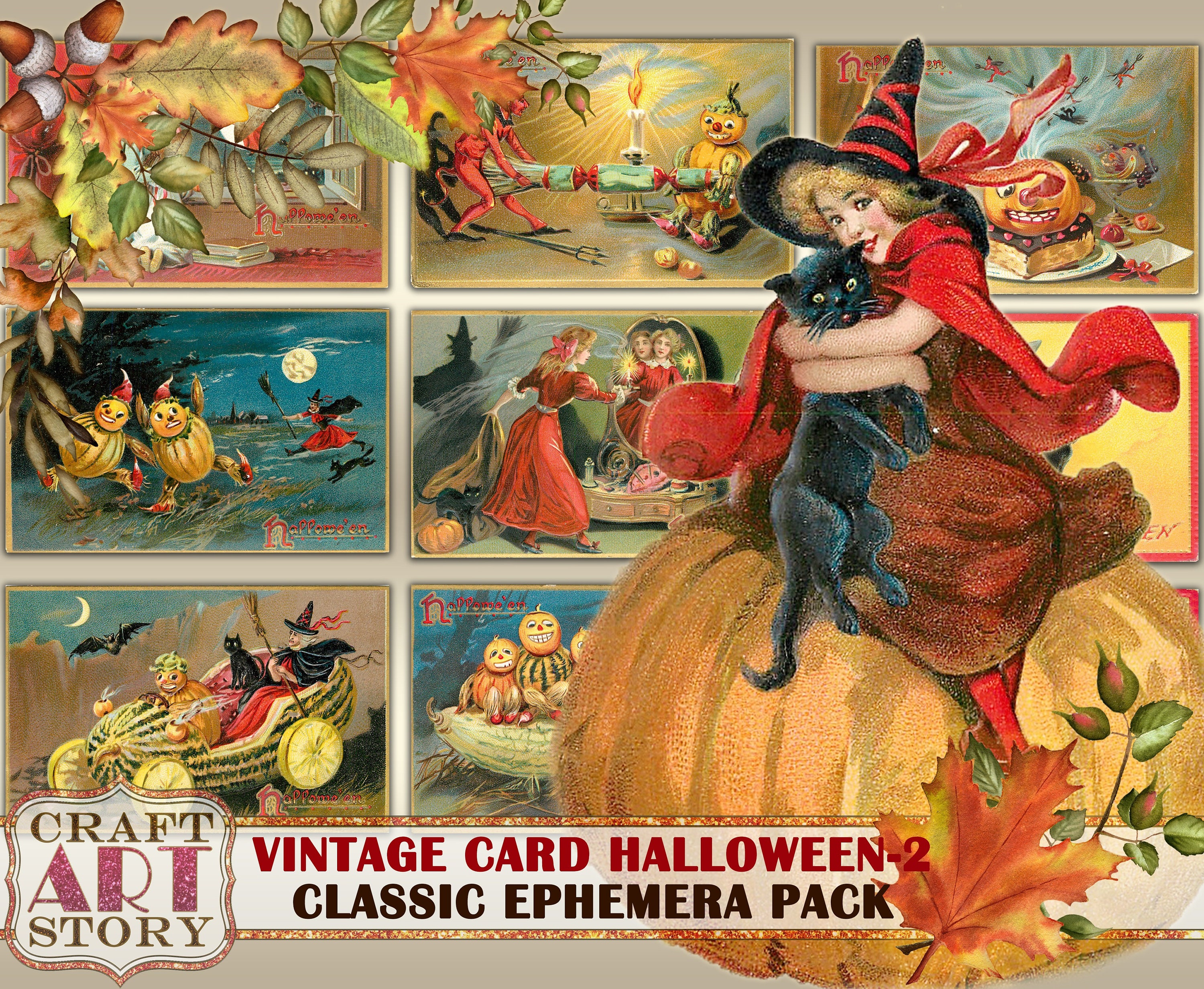 Dibujo De Halloween En Una Arta Postal de halloween - Etsy México