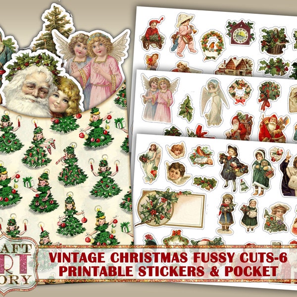 Vintage stickers set,fussy cuts Printable,xmas sheet christmas-6,digital  Stickers Scraps