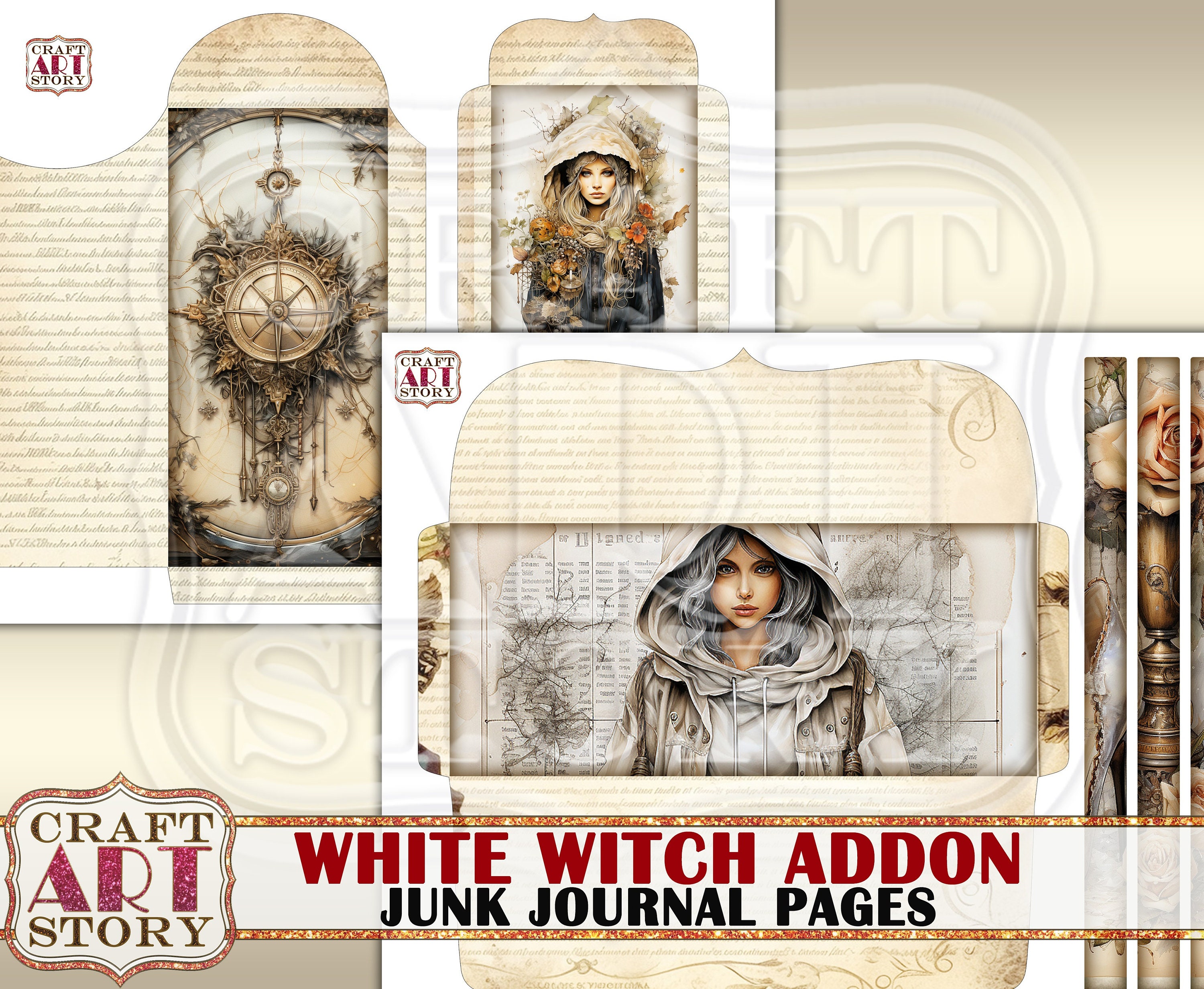 White Witch Junk Journal Pages Addon,scrapbook Printables Digital ...