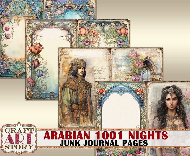 Arabian 1001 Nights Junk Journal Pages,fantasy fairy tales printables digital papers image 8