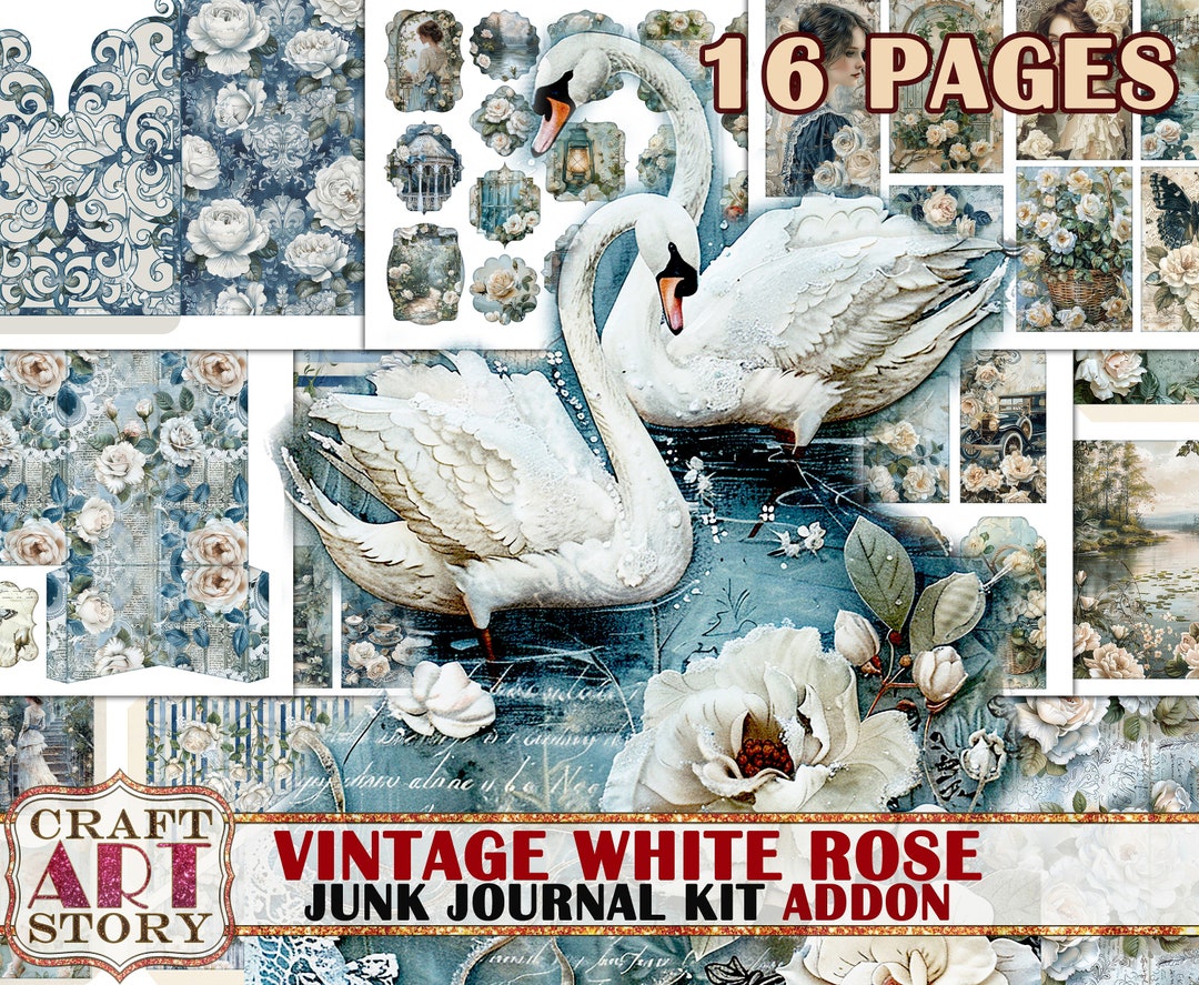 Vintage White Rose Junk Journal Kit Addon,scrapbook Printables Digital ...