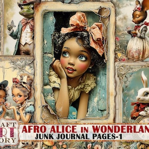 Afro Alice au pays des merveilles, pages de journal indésirable, albums imprimables, papiers numériques-1