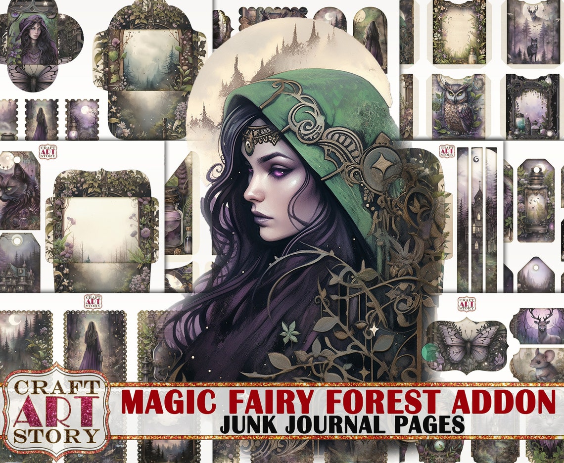 Magic Fairy Forest Junk Journal Pages Addon,fantasy Printables Digital ...
