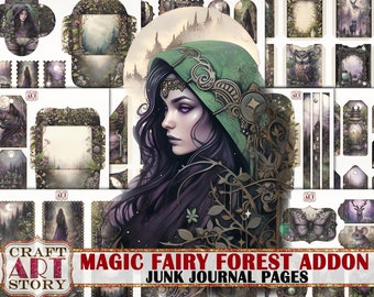 Magic fairy forest Junk Journal Pages ADDON,fantasy printables digital Forest papers