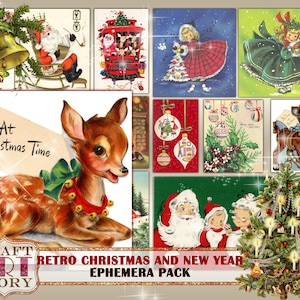 Retro Christmas Ephemera Pack, papieren uit de jaren 50, retro kaart, vintage papieren pakket