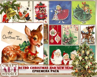 Pacchetto di materiale natalizio retrò: carta e cartoncino anni '50 (download digitale)