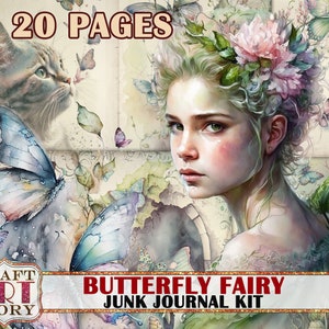 Schmetterlingsfee Junk Journal Seiten, Blumen printables digitale Papiere