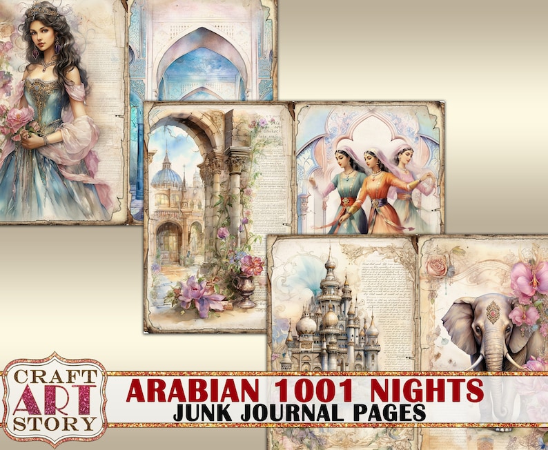 Arabian 1001 Nights Junk Journal Pages,fantasy fairy tales printables digital papers image 3