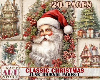 Christmas Junk Journal Pages,winter Classic Christmas printables digital papers