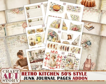 Retro Kitchen Junk Journal Pages: 50's Cookbook Ephemera (Digital Download)