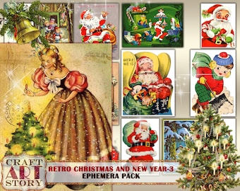 Retro Christmas Ephemera Pack-3,1950s papers,retro card,vintage paper pack
