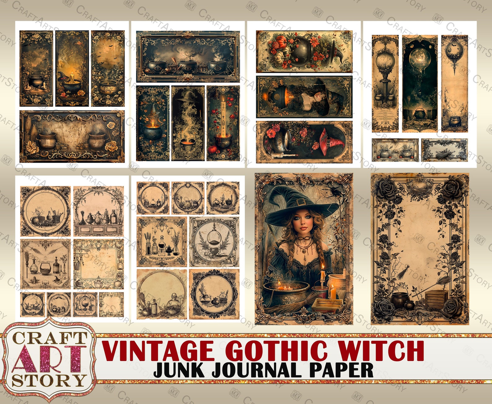 Vintage Gothic Witch Junk Journal Paper,scrapbook Printables Digital ...