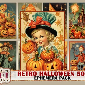 Retro Halloween 50s Ephemera Pack,Vintage Printable Halloween Ephemera