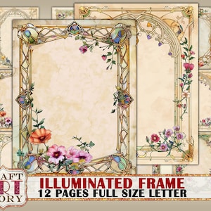 Pages de journal vintage avec cadre illuminé, bordure, paquet de papier pour scrapbooking