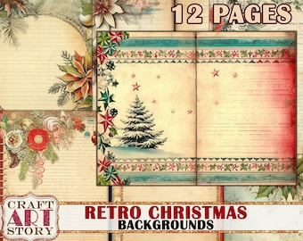 Retro Christmas Junk Journal Pages,backgrounds journal