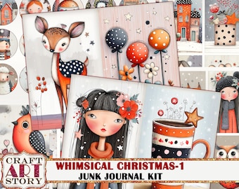 Kit de diario basura navideño caprichoso - 1, páginas imprimibles digitales, suministros para scrapbooking