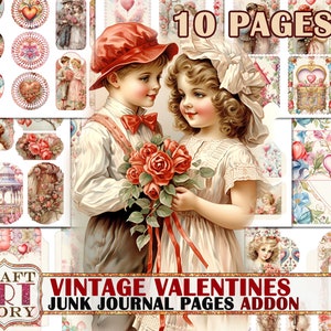 Vintage Valentines Junk Journal Kit printable,scrapbook digital Pages ADDON