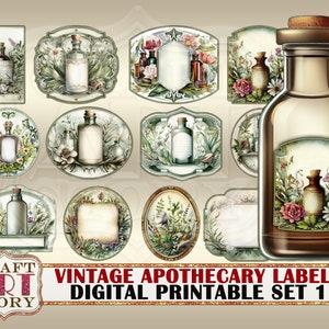 Vintage Apothecary Labels Printable Blank set-1,Herbs Tags Frames