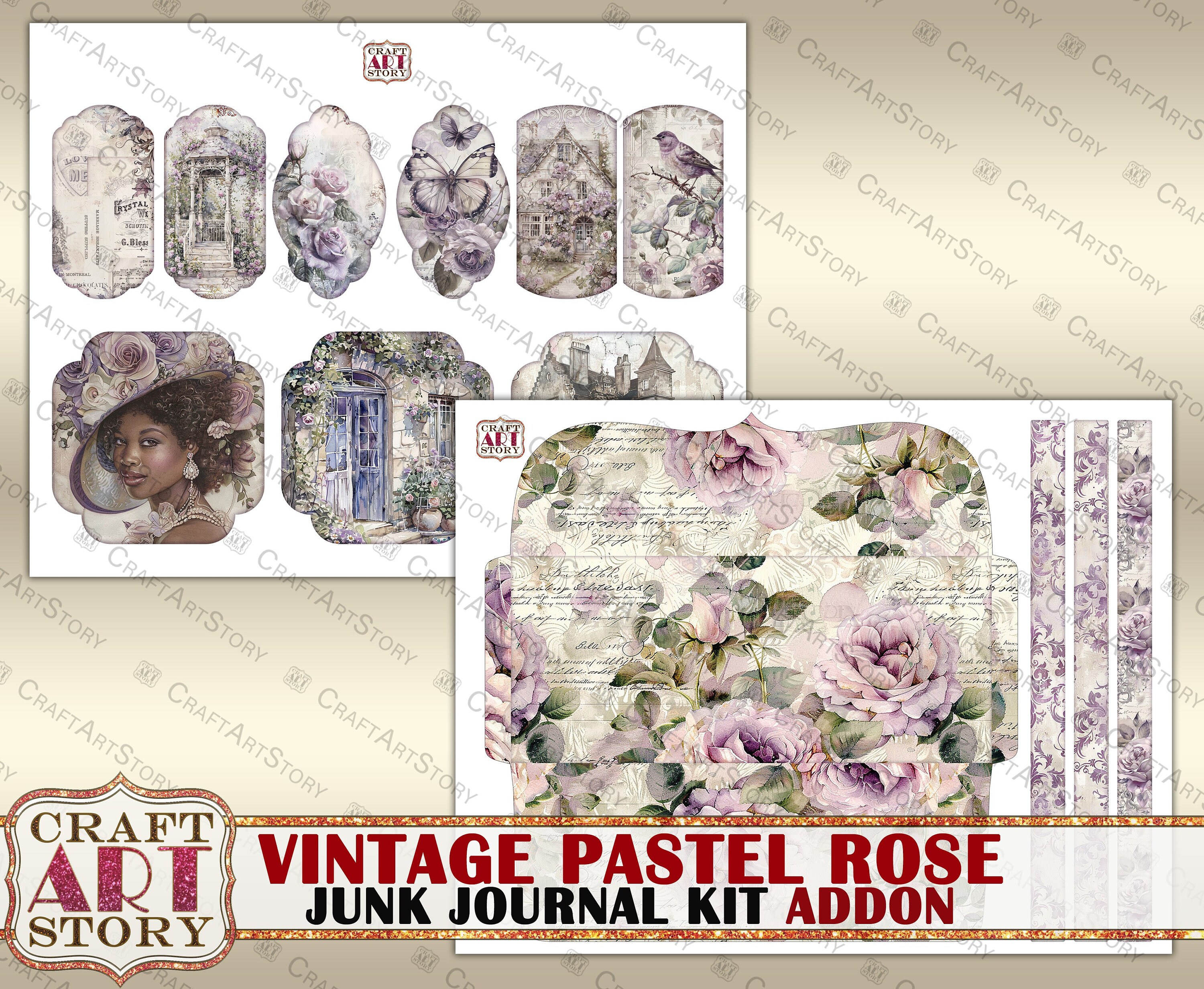Vintage Pastel Roses Junk Journal Kit Addon,scrapbook Printables ...