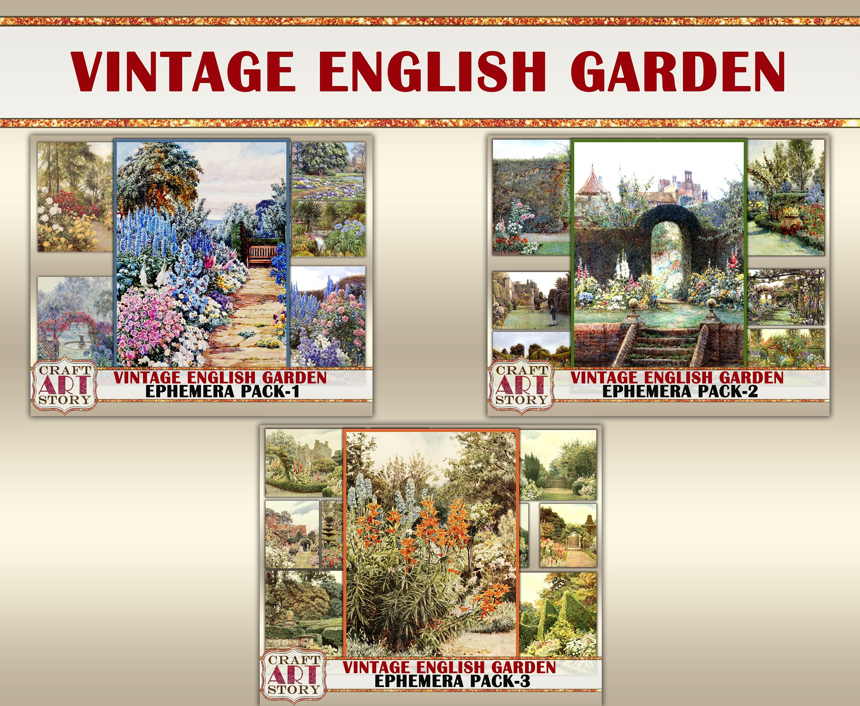 Vintage English Gardens Ephemera Pack2landscape Printable Etsy