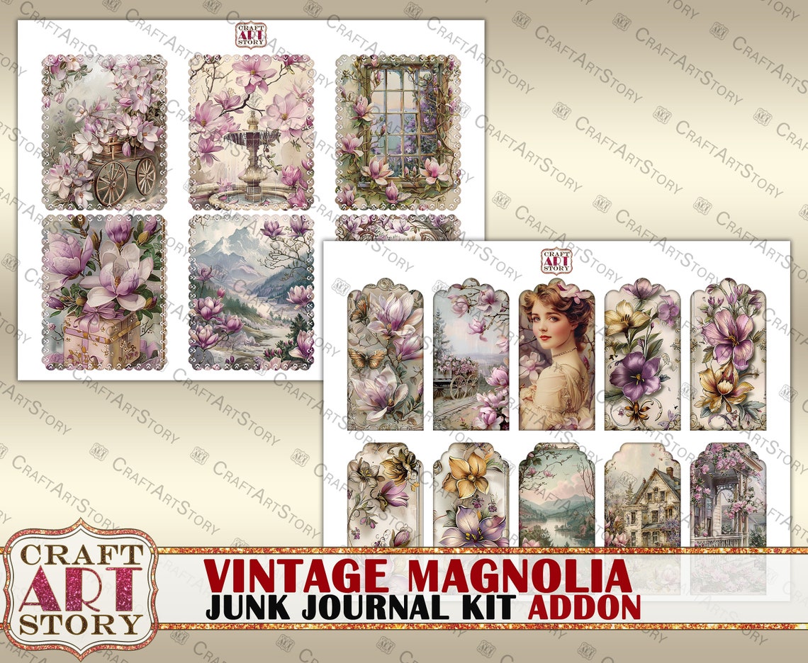 Vintage Magnolia Junk Journal Kit Addon,scrapbook Printables Digital ...