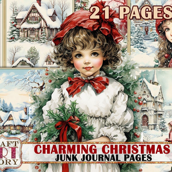 Charming  Christmas Junk Journal Pages,winter Classic Christmas printables digital papers