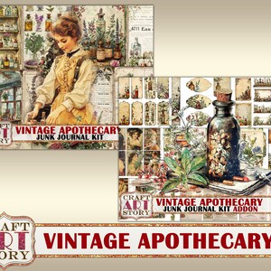 Vintage pharmacy Junk Journal Pages, apothecary printables digital papers image 2