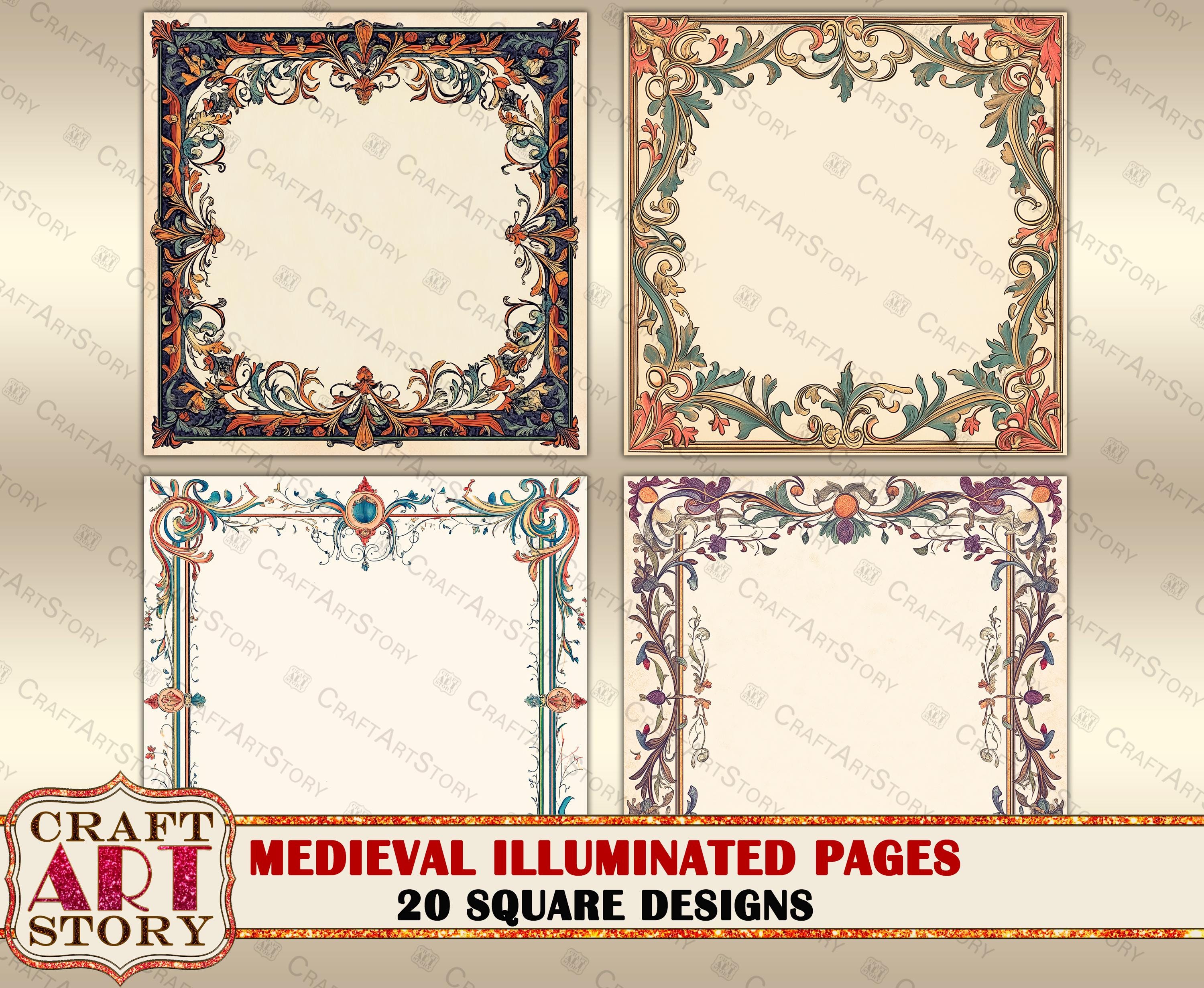 Medieval Illuminated Manuscript 20 Square Designs: Floral Border Pages ...