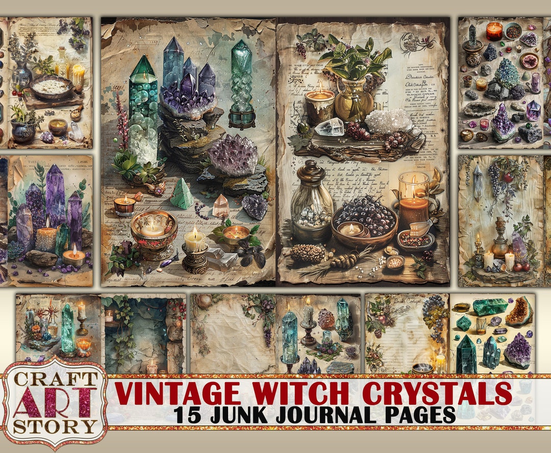 Vintage Witch Crystals Grunge Junk Journal Pages,retro Scrapbook Magic ...