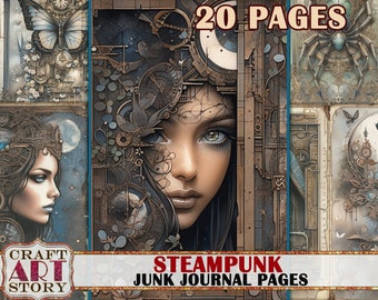 Pages de journal indésirable Steampunk, papiers numériques à imprimer pour scrapbooking