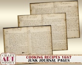 Vintage paper pack Cookbook Pages,old papers set printable,vintage book 1600s junk journal page