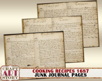 pack de papier vintage Pages de livre de recettes, vieux papiers ensemble imprimable, page de journal indésirable du livre vintage des années 1600