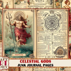 Celestial Gods Junk Journal Pages, Vintage Astrology Scrapbook Kit (Digital Letter Sheets)