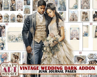 Vintage wedding Junk Journal Pages dark ADDON,printables digital papers