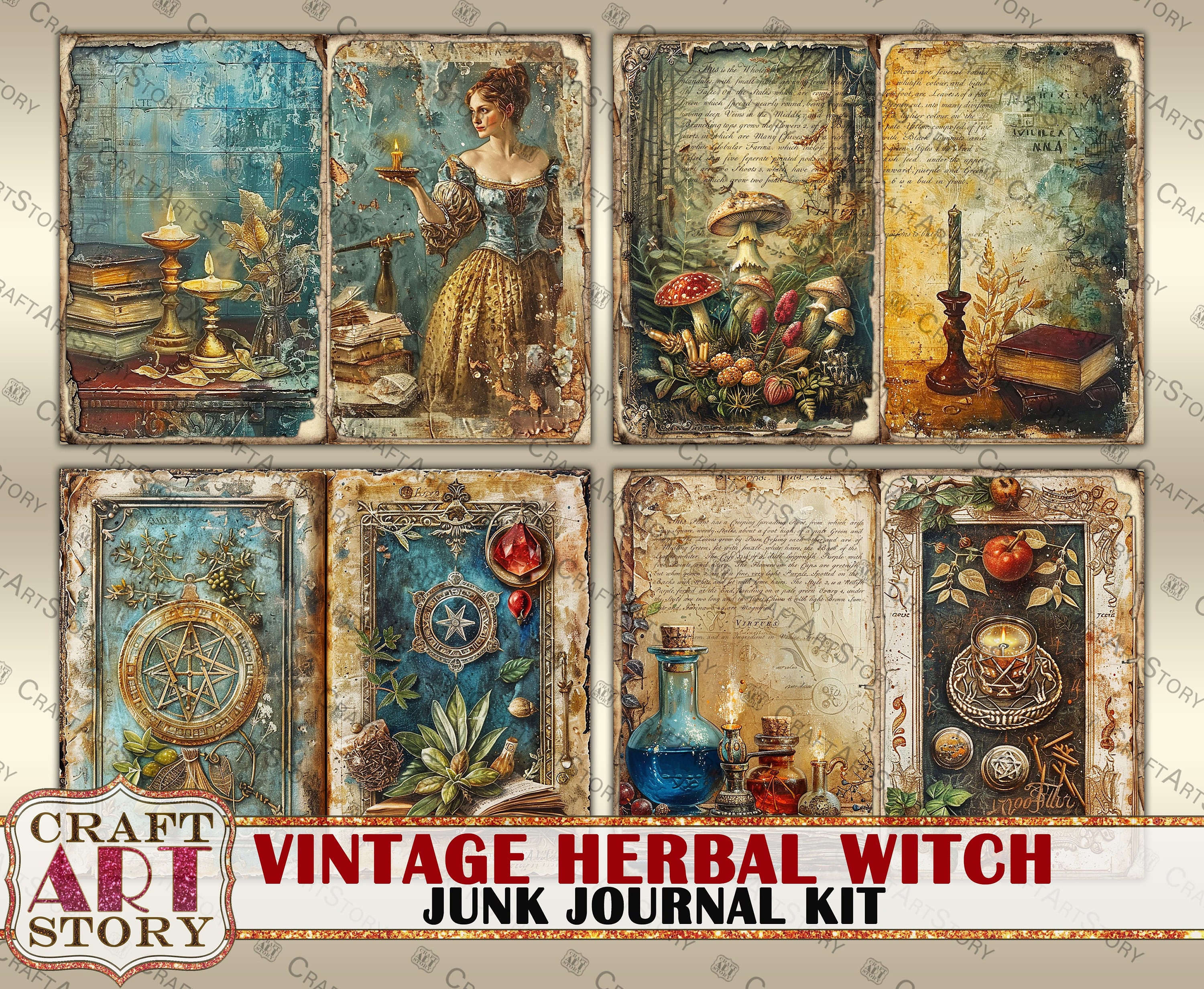 Vintage Herbal Witch Junk Journal Pages,scrapbook Printables Herb ...