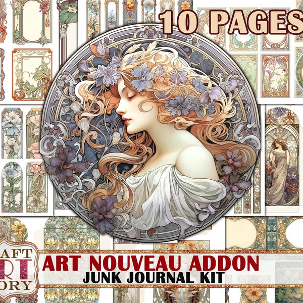 Art Nouveau Junk Journal Pages ADDON,Elegance 1900s scrapbook printables digital papers