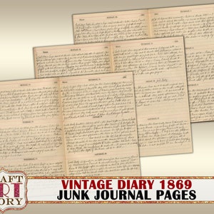 Vintage paper pack diary Pages,old papers set printable,vintage book 1800s junk journal page image 1