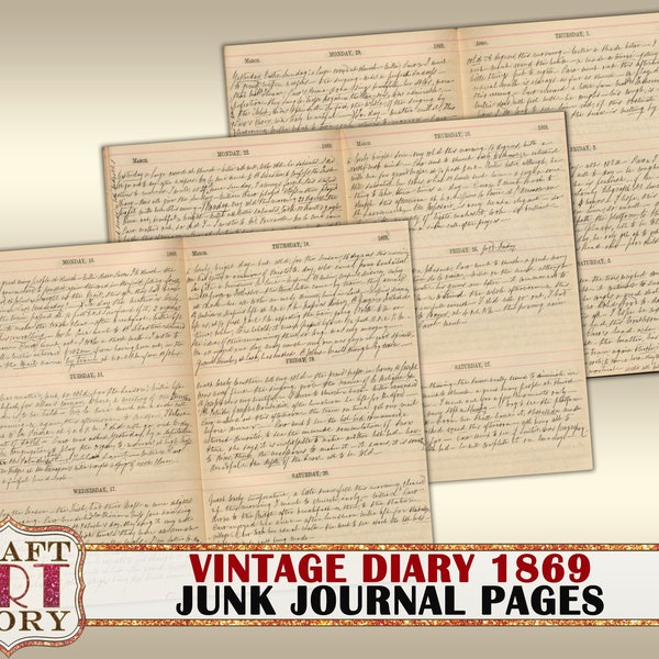 Vintage paper pack diary Pages,old papers set printable,vintage book 1800s junk journal page