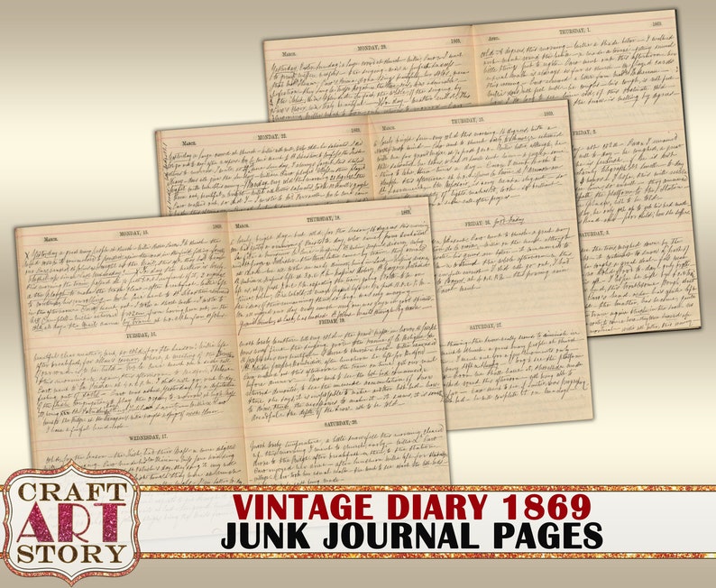 Vintage paper pack diary Pages,old papers set printable,vintage book 1800s junk journal page image 1