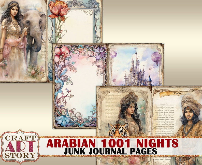 Arabian 1001 Nights Junk Journal Pages,fantasy fairy tales printables digital papers image 5