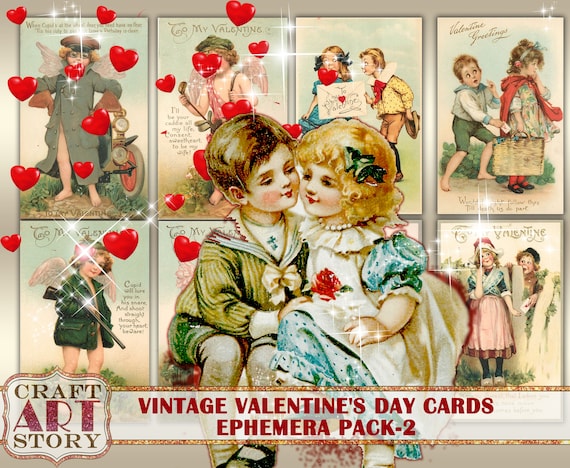 Vintage Victorian Valentines Day Cards Ephemera Pack-2,valentine Card Set 