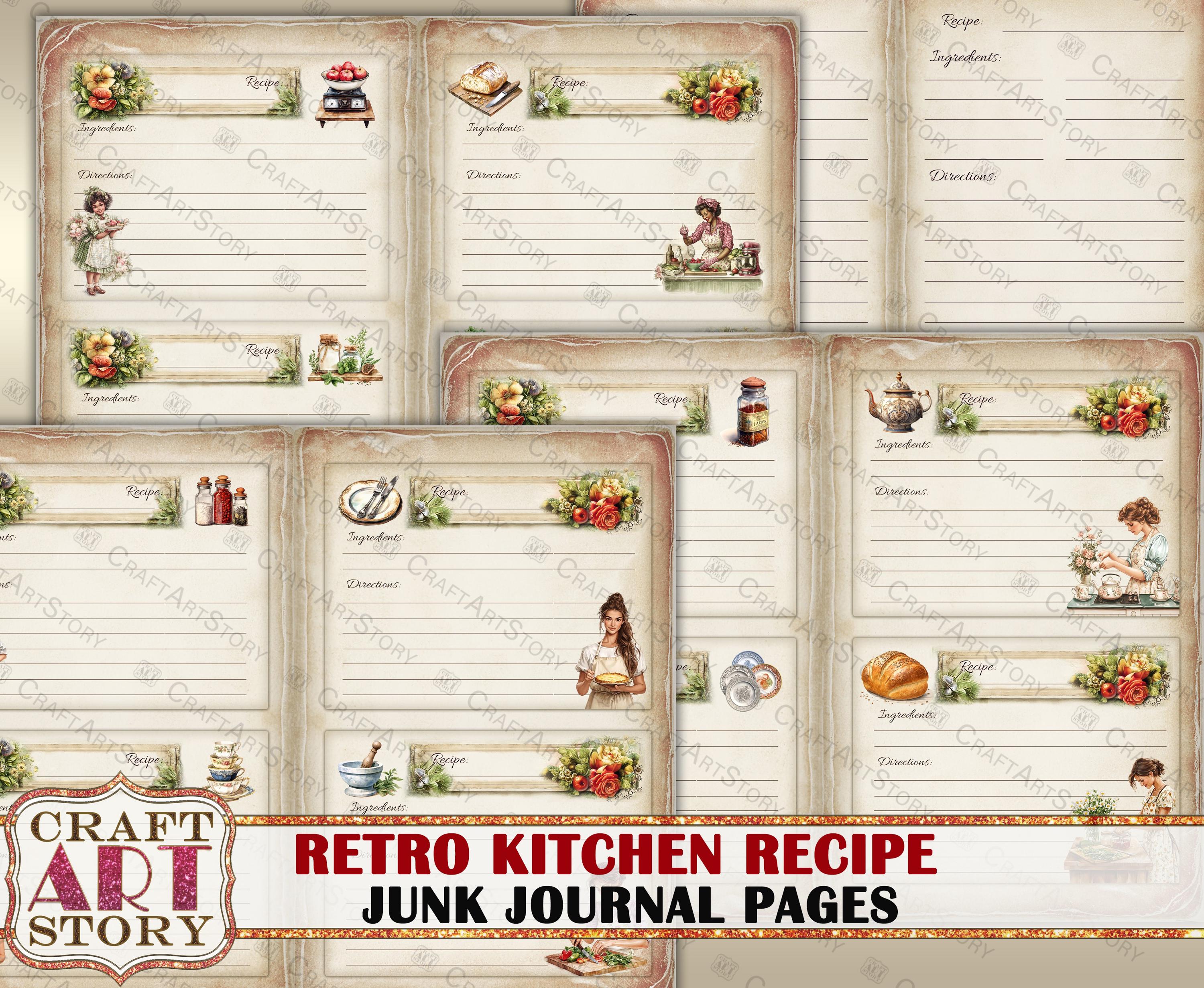 Retro Kitchen Junk Journal Recipe Pages,scrapbooking 50's Style Cook ...