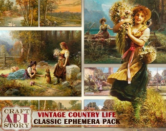 Vintage Country Life Ephemera Pack,Printable kit, junk journal pack farm life