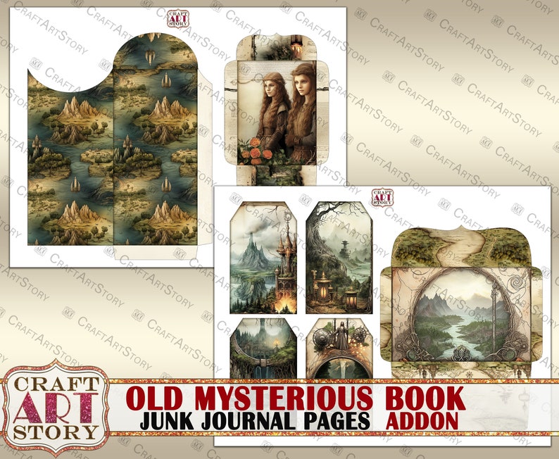 Old Mysterious Book Junk Journal Pages Addon,wizards Fantasy Printables ...
