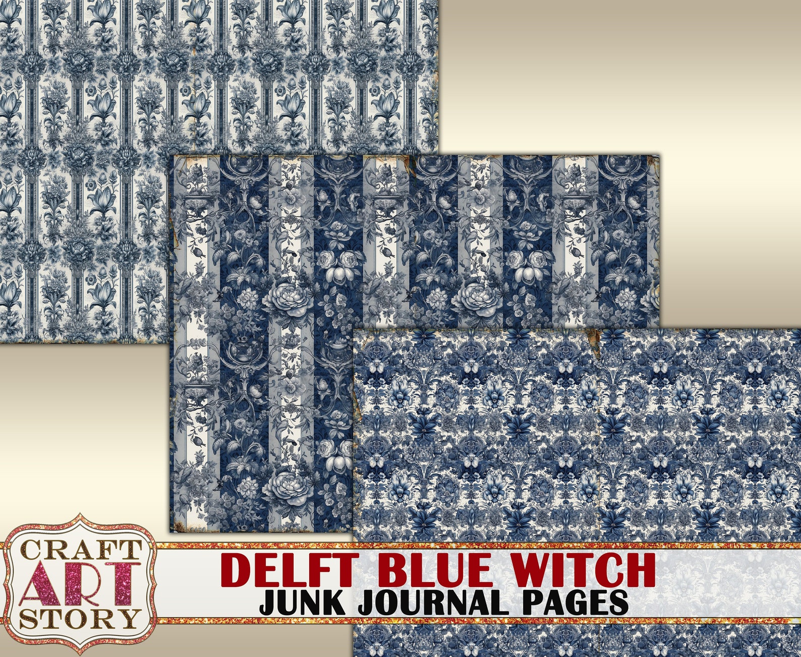Delft Blue Witch Junk Journal Pages,scrapbook Printables Digital Papers ...