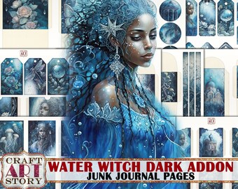 Water Witch dark  Junk Journal Pages ADDON,scrapbook printables digital papers